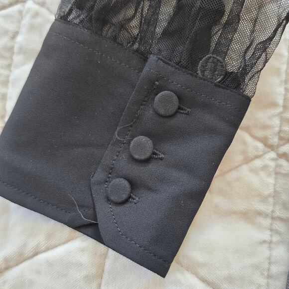 J Crew Sheer Shirt Women's XS Black Embroidered Dot Whimsigoth Dark Romantic - Picture 8 of 8